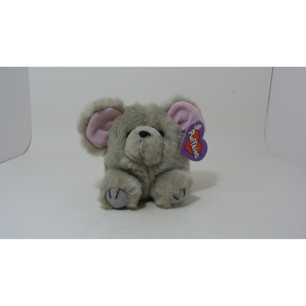 Vintage Swibco Puffkins Grey Mouse Plush Bean Bag Toy with Heart Tag